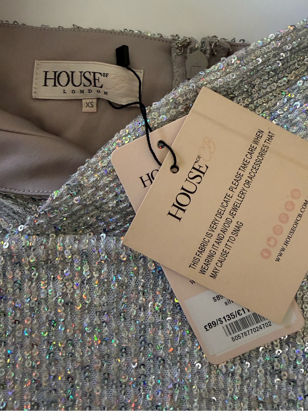House of CB Julissa Silver Sequin Bodysuit Puff Sleeve XS NWT - Picture 6 of 8